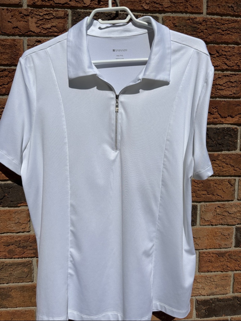 Spanner white 1/4 zip polo shirt